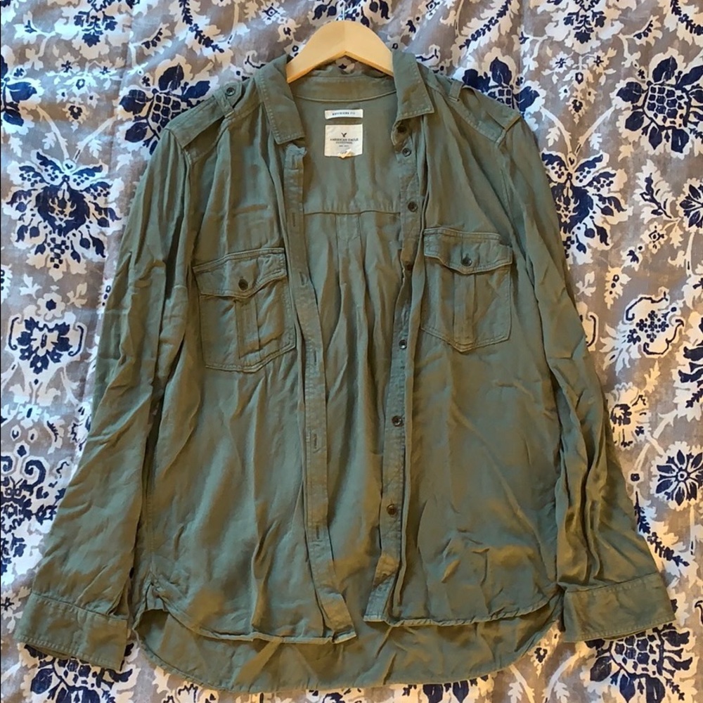 American Eagle Army Green Button Down Top